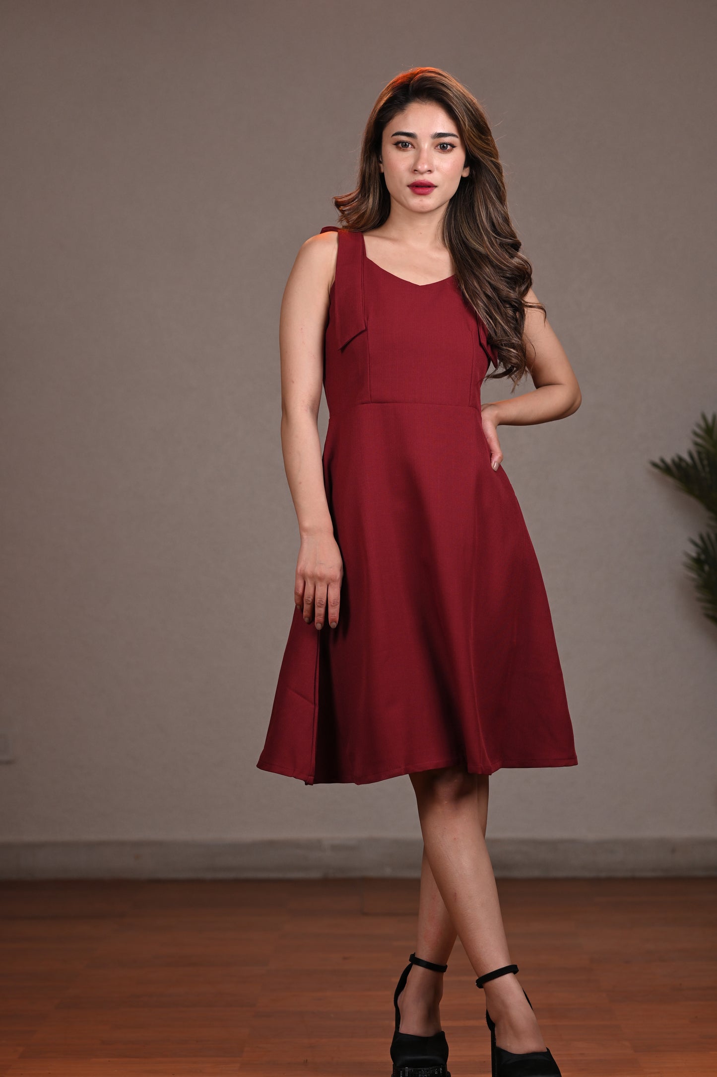 MAROON SHORT DRESS POLYSTER GALAXY IN FREE SIZE