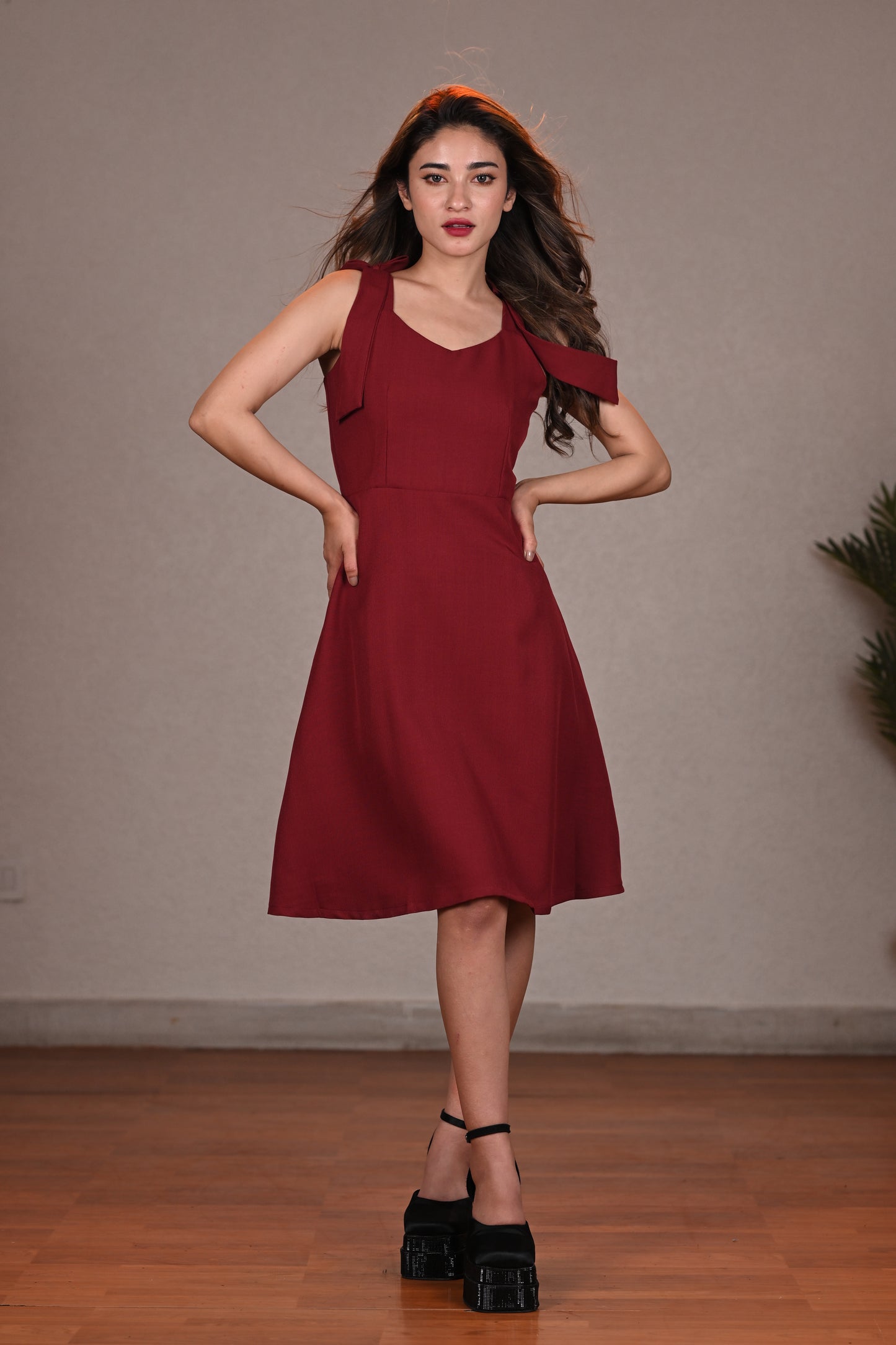 MAROON SHORT DRESS POLYSTER GALAXY IN FREE SIZE