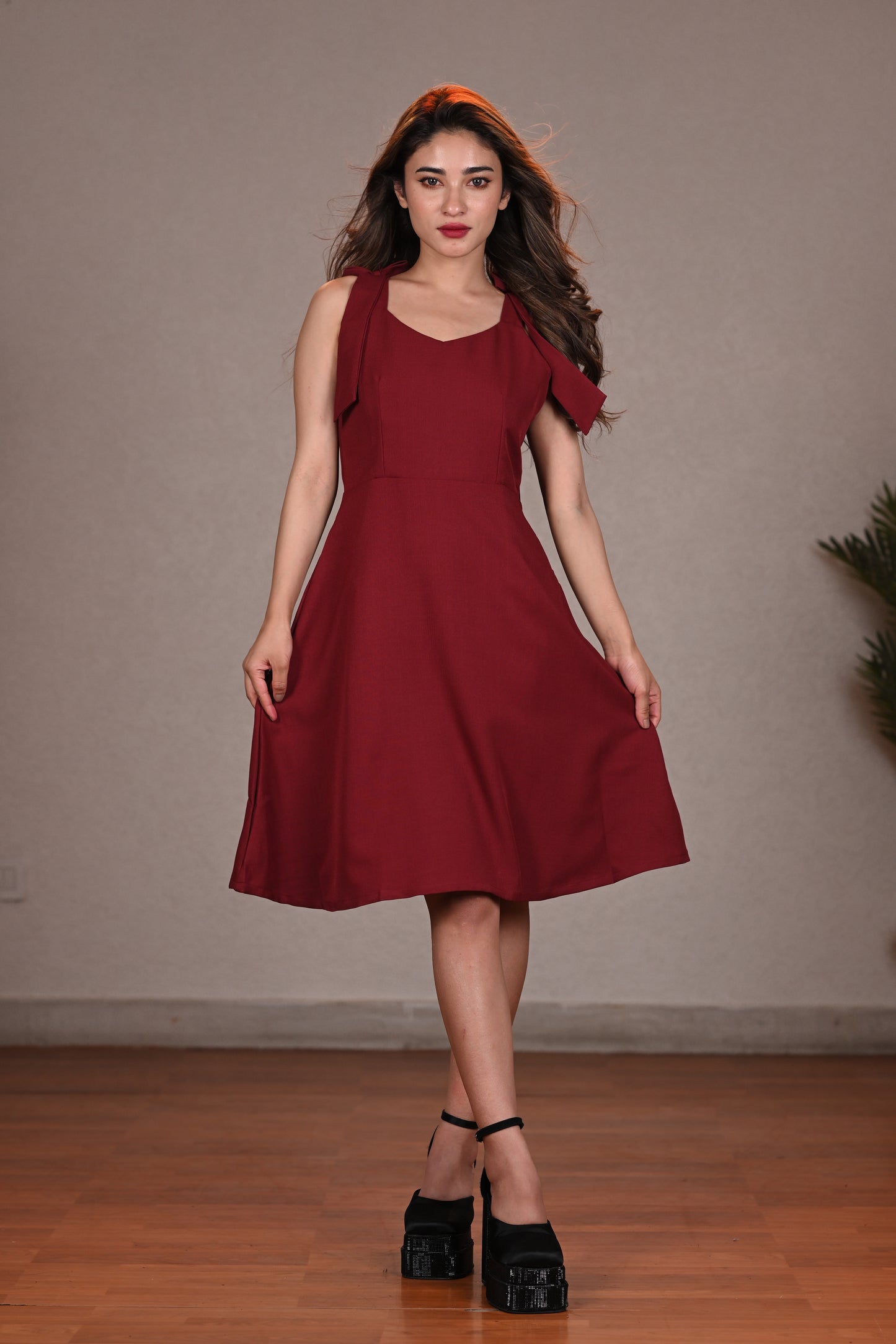 MAROON SHORT DRESS POLYSTER GALAXY IN FREE SIZE