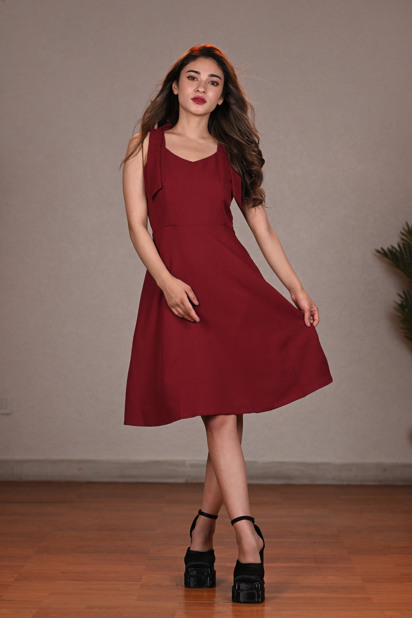 MAROON SHORT DRESS POLYSTER GALAXY IN FREE SIZE