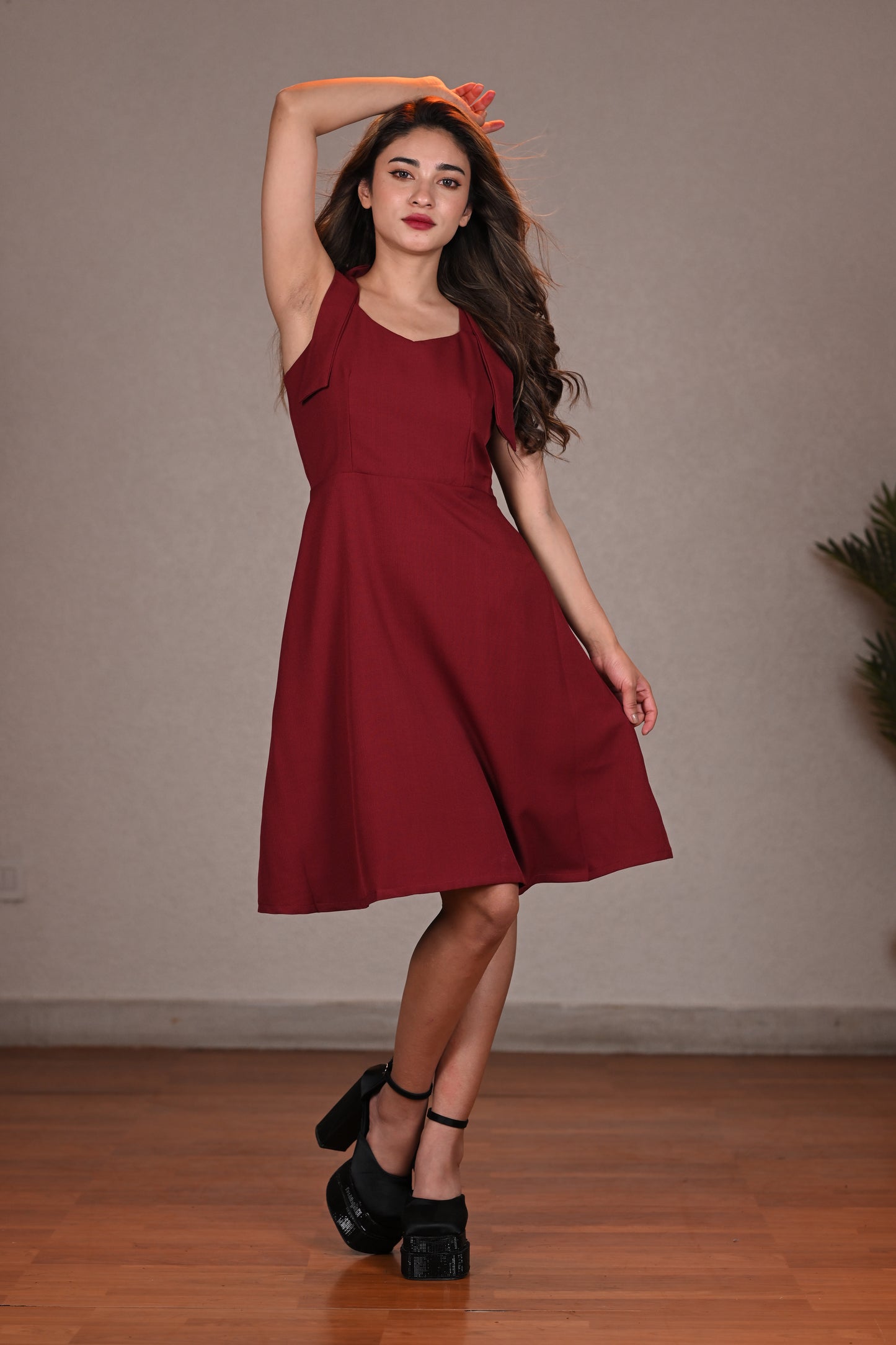 MAROON SHORT DRESS POLYSTER GALAXY IN FREE SIZE