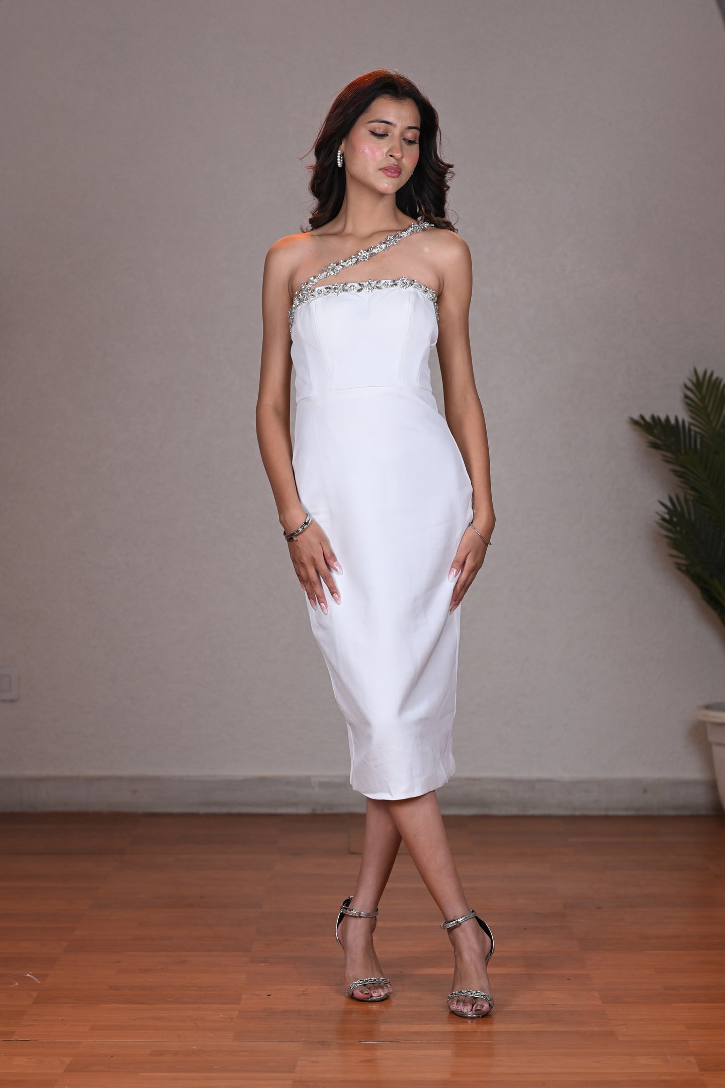 WHITE LONG DRESS POLYSTER