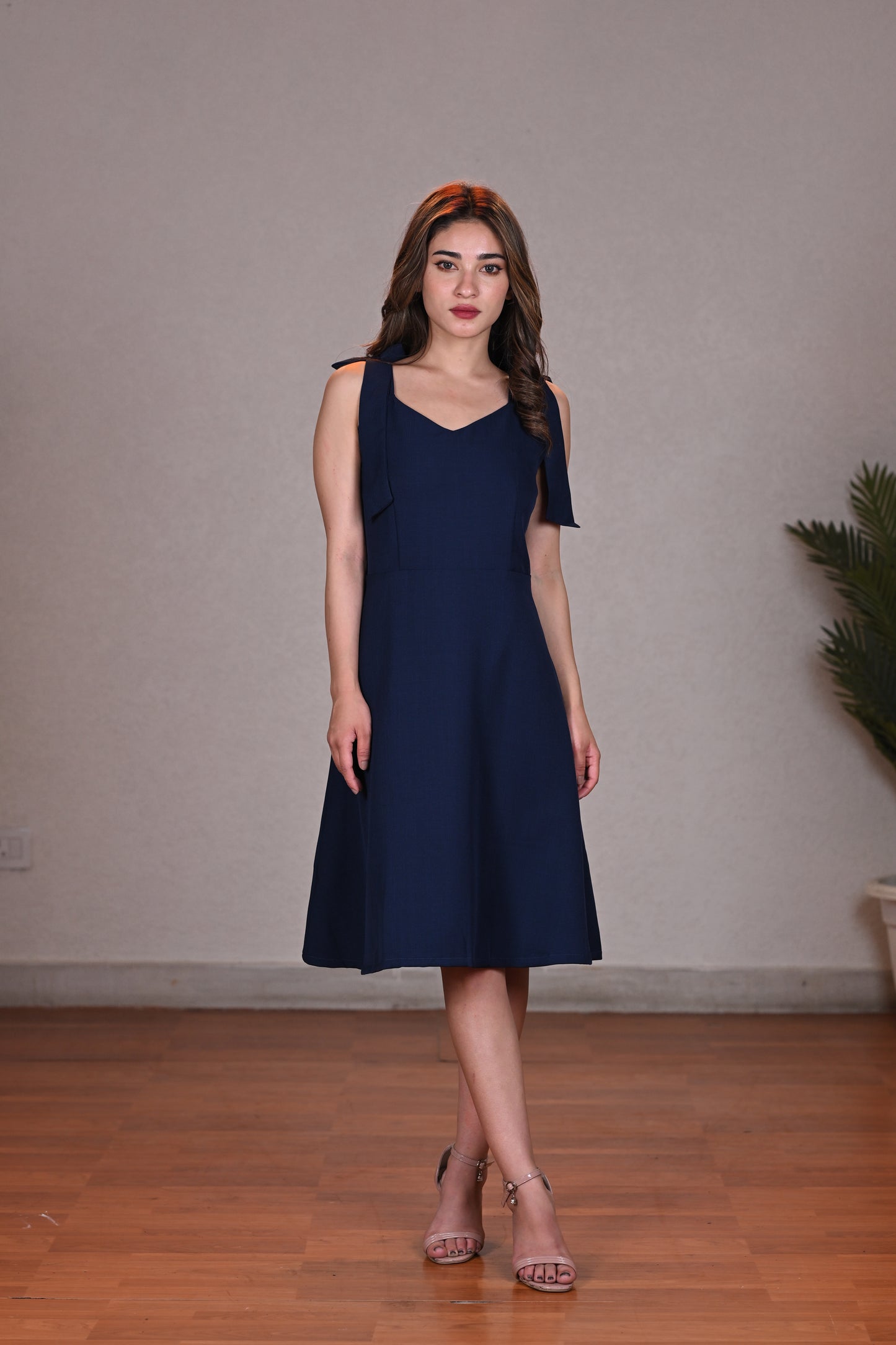 BLUE SHORT DRESS POLYSTER GALAXY IN FREE SIZE