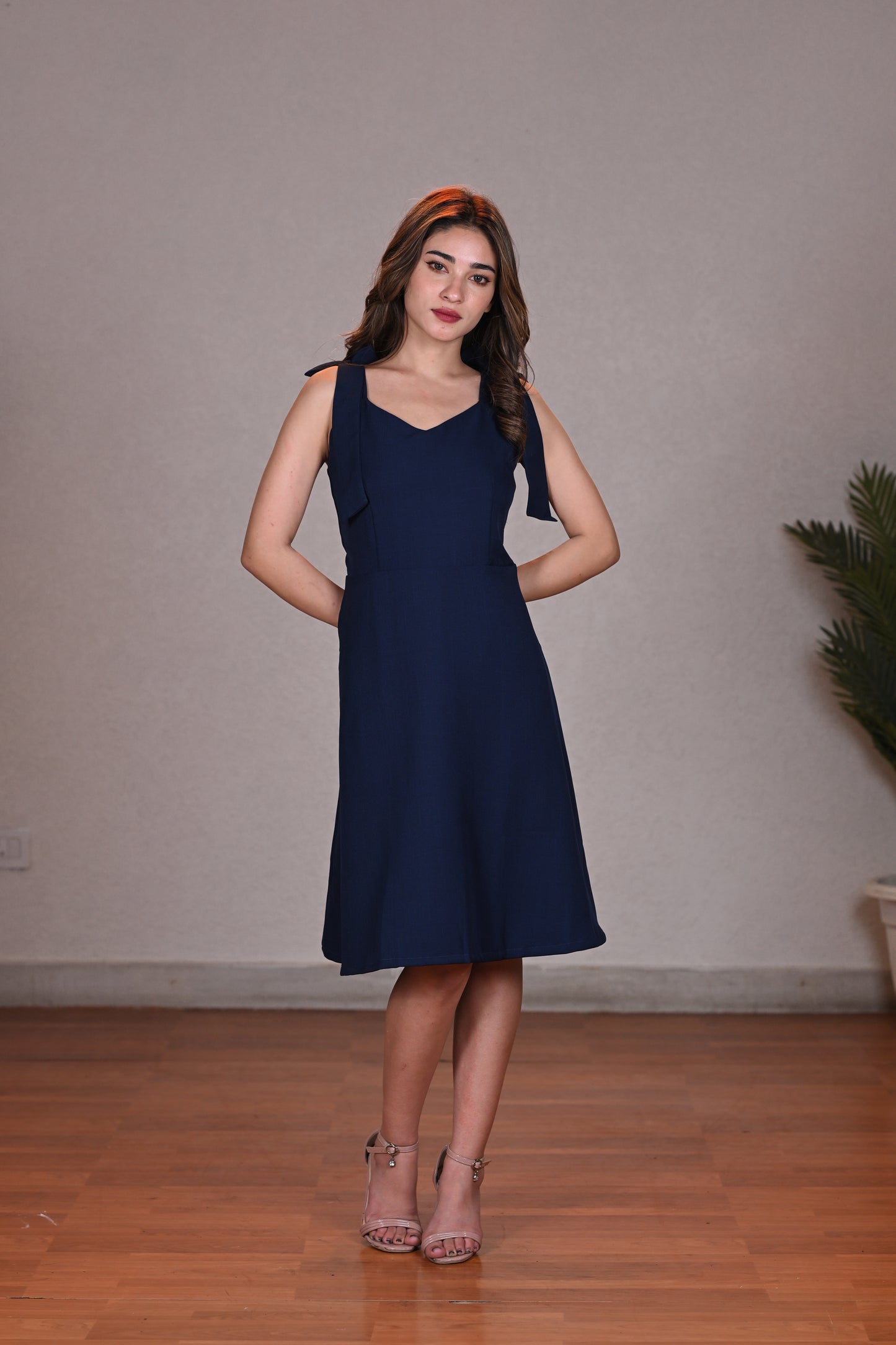 BLUE SHORT DRESS POLYSTER GALAXY IN FREE SIZE