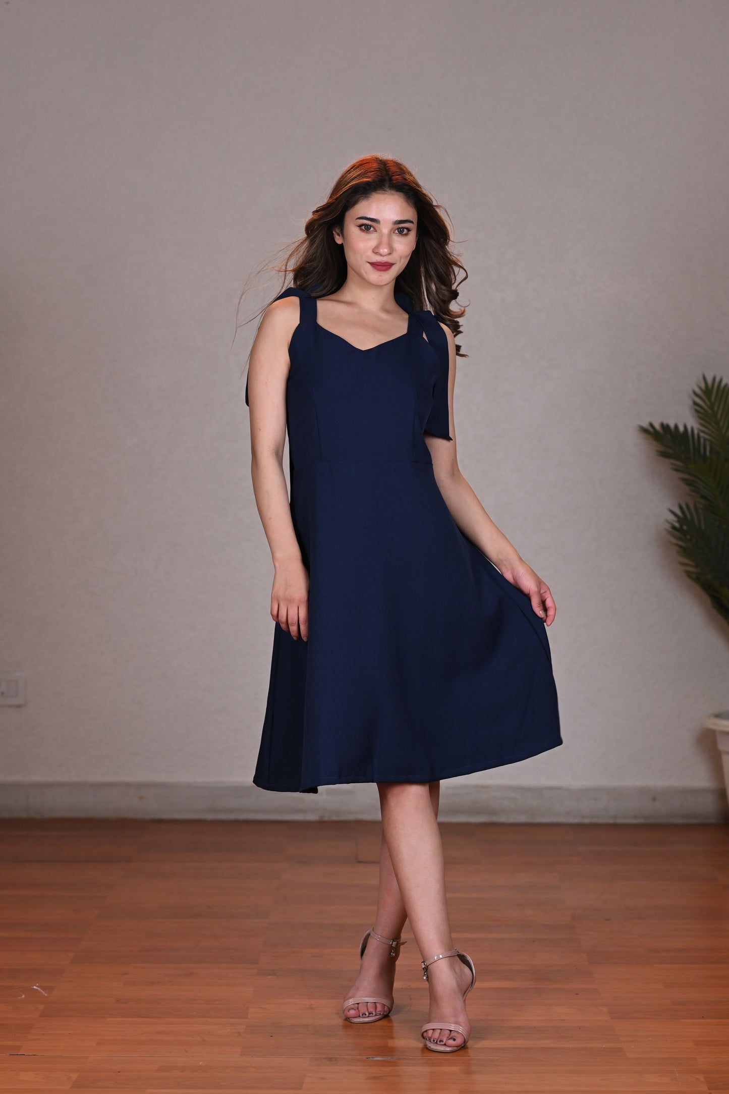 BLUE SHORT DRESS POLYSTER GALAXY IN FREE SIZE