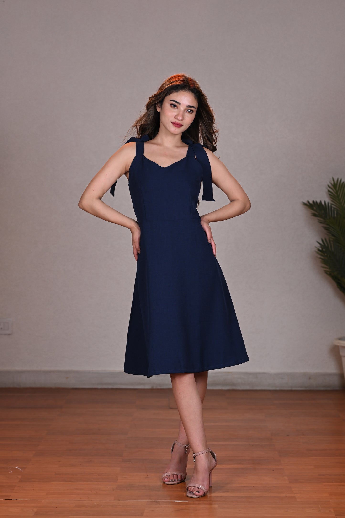 BLUE SHORT DRESS POLYSTER GALAXY IN FREE SIZE